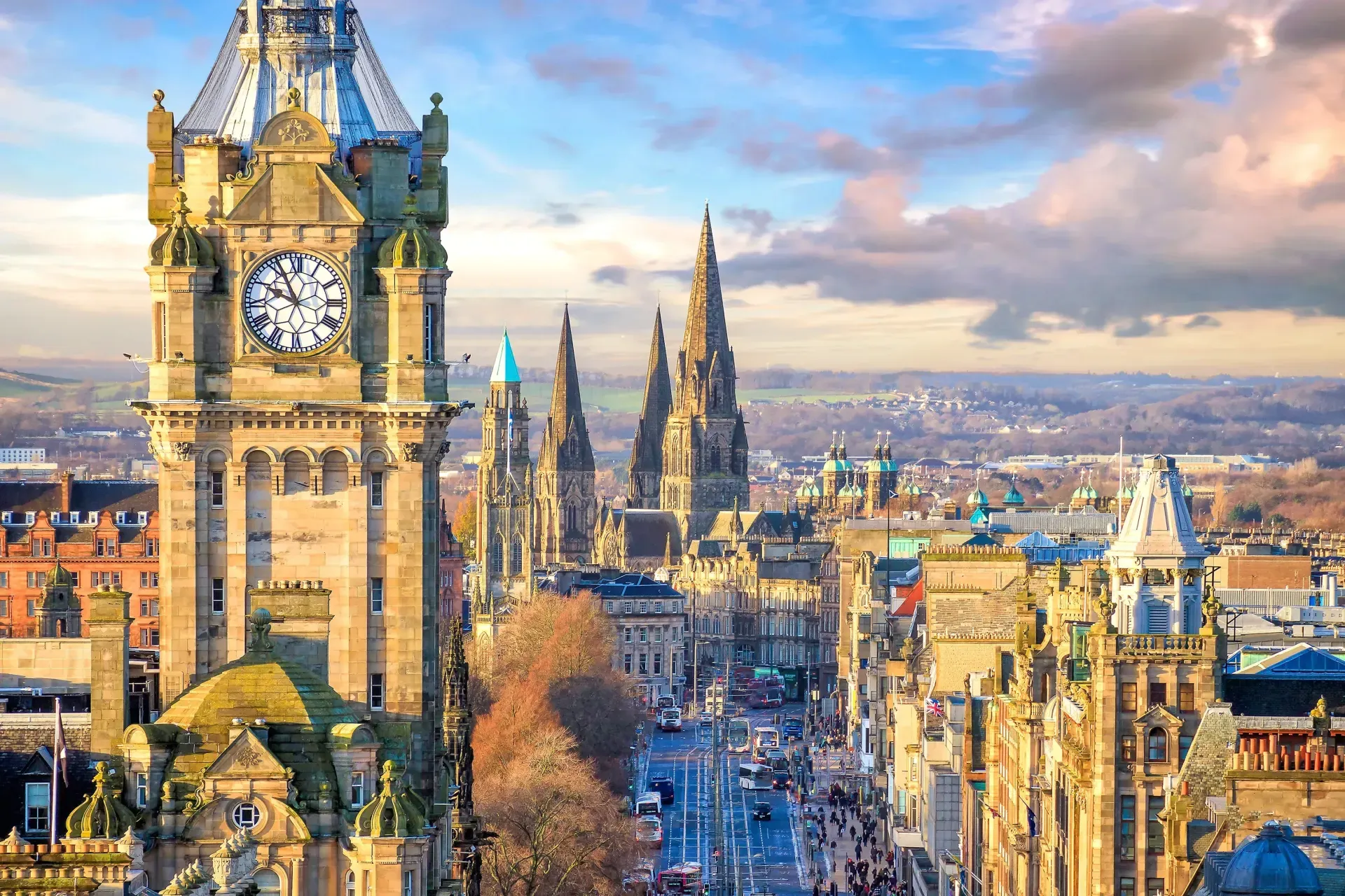 Edinburgh skyline with the Balmoral clock tower in the foreground.