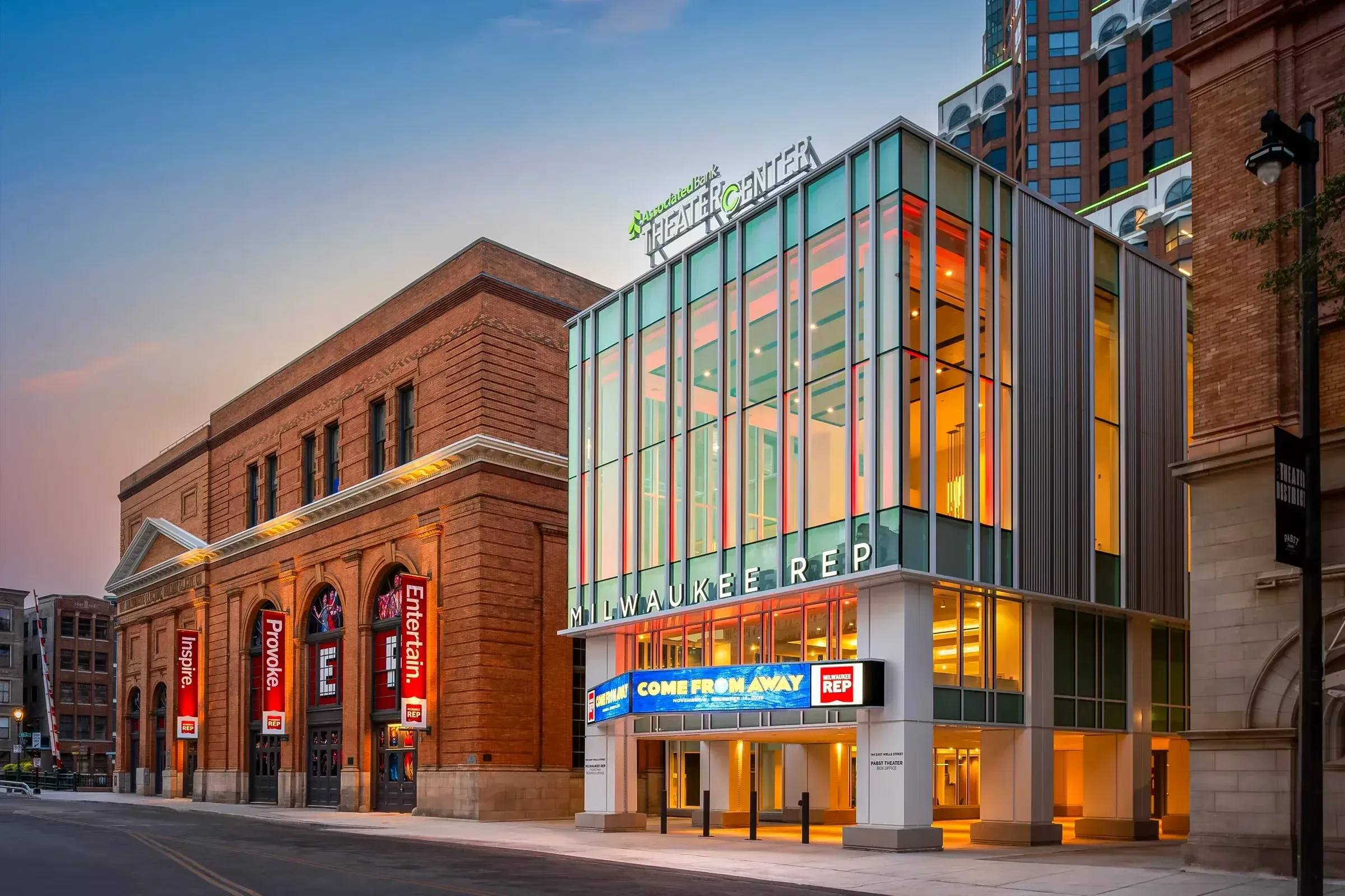 Aerial view of Milwaukee Rep's downtown Milwaukee home.