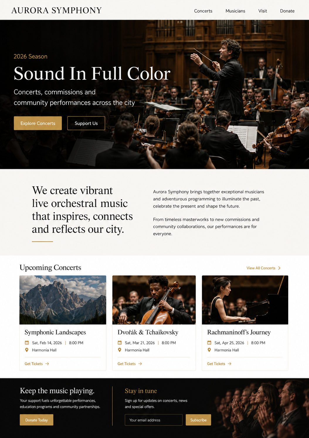 Symphony orchestra website template screenshot