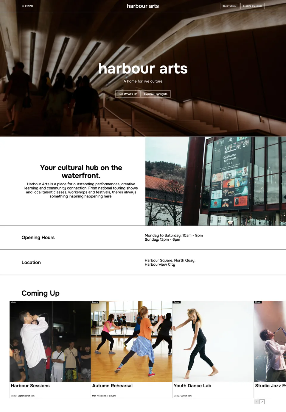 Multi-arts centre website template screenshot