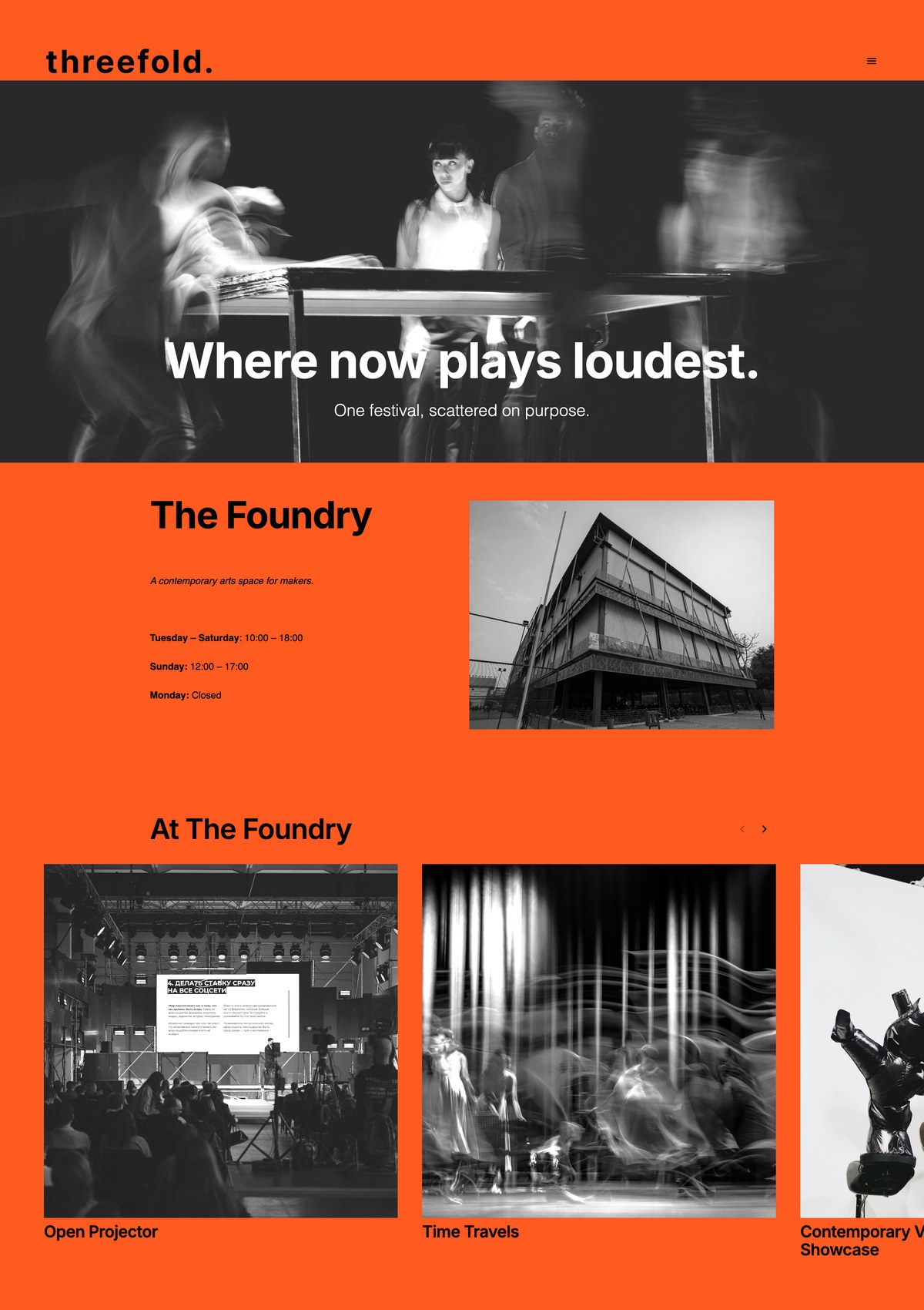 Experimental arts festival website template screenshot