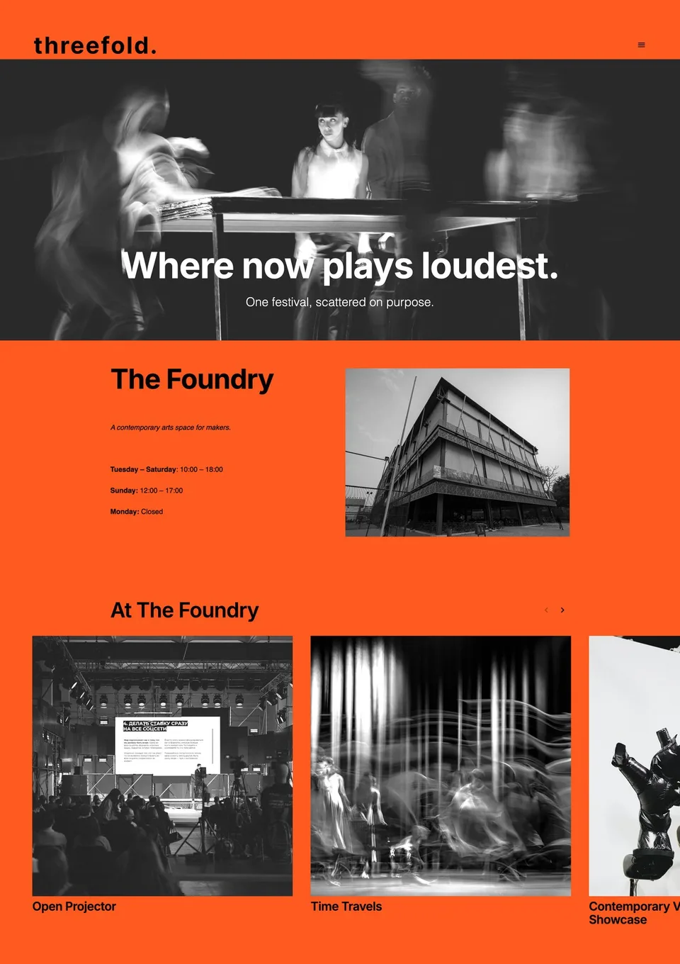 Experimental arts festival website template screenshot